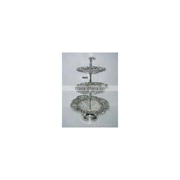 Plate Stand - 3 Tier Stand Embossed Silver