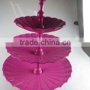 stock red 3-tier lotus leaf metal cake plate wtih accessary