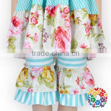 Red White Stripe With Flower Ruffle Designs Baby Icing Capris Wholesale Cotton Short Shorts Boutique Icing Ruffle Shorts photo-6