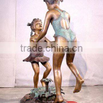 Bronze Garden Sculpture Girls Playing Outdoor photo-3