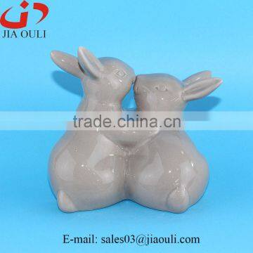 BSCI Audit Factory EASTER Decoration Glazed White/grey Ceramic Rabbits photo-4