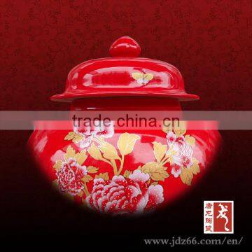 Flower Design Red Glazed Porcelain Ginger Jar for Wedding Decoration photo-6