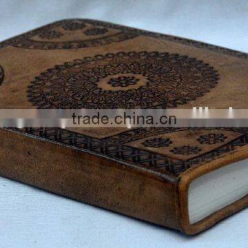 Handmade Vintage Tan Color Embossed Leather Journal With Pipine photo-3