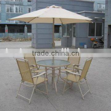 Sling dining garden furniture with glass table and sling chairs