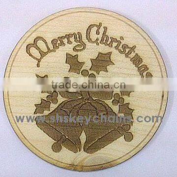 Holiday bells Wooden Coaster, laser Engraved