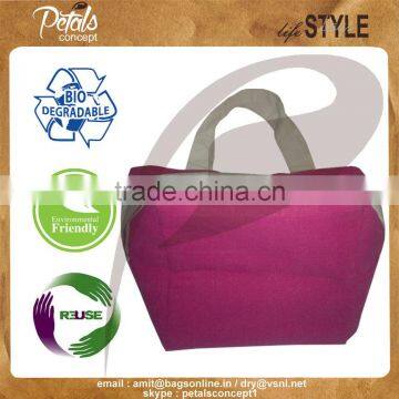 Hot Pink Stripe Print Canvas Tote Bag With Canvas Handle , Brand on Bag With PU Embossed Label photo-5