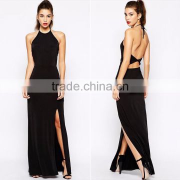 New Women Summer Long Maxi Sleeveless Black Backless Halter Dress Sexy Dresses