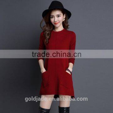 2016 Hot Sale Fashionable Pink Lady Long Sleeve Patchwork Women Wool Sweater photo-2