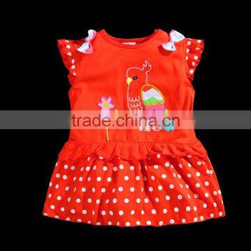 2016 Casual Kids Summer Single Jersey Knitting Bird Embroidery P[olka Dot Patterns Tops With Wave Stripe Pants Two Pieces Set photo-2