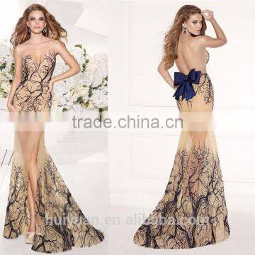 Sexy Backless Bow-knot Low Cut Bridesmaid Dresses Side Slit photo-4