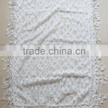 Fashion 100%cotton popular lady geometrical cotton white lace scarf