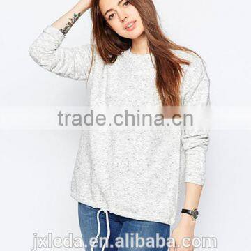 Cheap price fashion style gathered hem crewneck sweatshirt for women