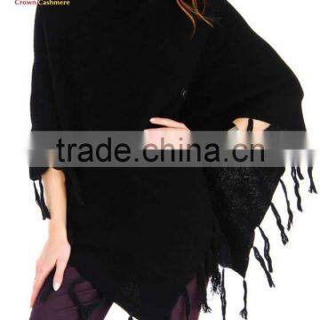 Classic Cashmere Fringed Poncho Cashmere Poncho Sweater Wrap photo-4