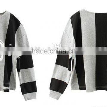Female Money Hemp Grey Chest Loose Version Printing Round Collar Fleece Wide Set of Head Vertical Bar photo-3