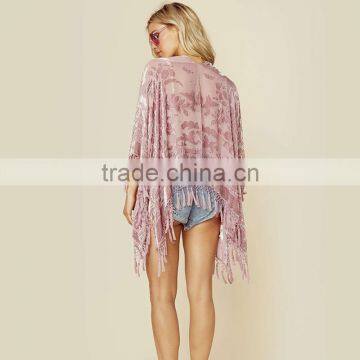 Burnout Rayon Velvet Kimono With Tassels Fringed Bohemian Gypsy Kimono photo-4