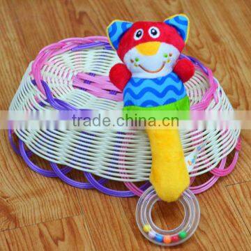 Cute animal rattle insert baby educational plush toys with ring in colorful beans