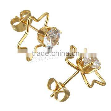 Made Stainless Steel Cubic Zirconia Star Diamond Stud Earring photo-2