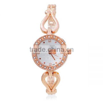 New Fashion Round Rose Gold Clear Rhinestone Battery Included Women's Lady Wrist Watches