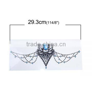 Paper Removable Waterproof Temporary Sternum Tattoo Sticker Body Art Blue Flower Pattern Temporary Tattoos For Men photo-2
