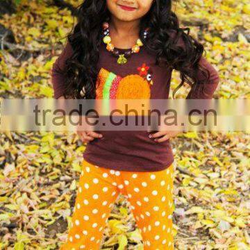 hot selling girls turkey embroidery Thanksgiving Day kids boutique outfits