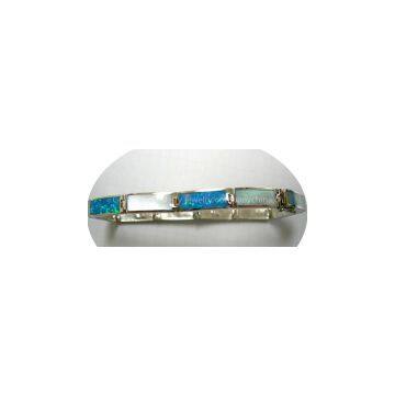 925 STERLING SILVER BANGLE WITH MOP & SYN OPAL