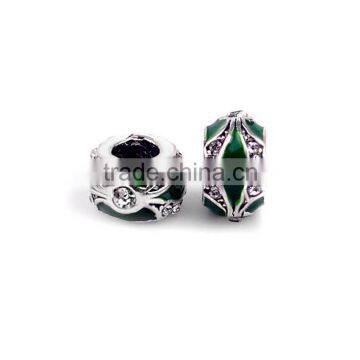 Green Enamel Bead for European Charm Bracelets