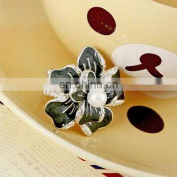 Fashion New European Style Enamel Pearl Flower Women's Alloy Stretch Finger Ring