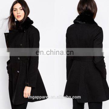 New style winter clothes Belted waist woven fabric Faux Fur Collar winter Coat for woman