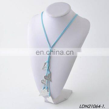 Layer Leather Necklace Gold 7 Silver Hammered Charm Heart Tassel Necklace photo-3