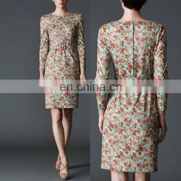 Alibaba China Supplier Floral Belt Fitted Waist Latest Pakistani Ladies Smart Casual Dress Designs