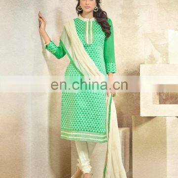 green colored chanderi suit.