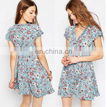 Cheap price with high quality small flower prints dress women dress