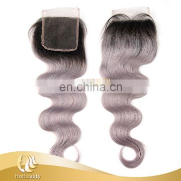 Wholesale brazilian virgin hair grey purple top lace closure body wave free part human hair closure