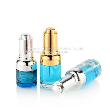 High Quality Cosmetic Transparent 20ml 30ml Gold Dropper Serum Bottle