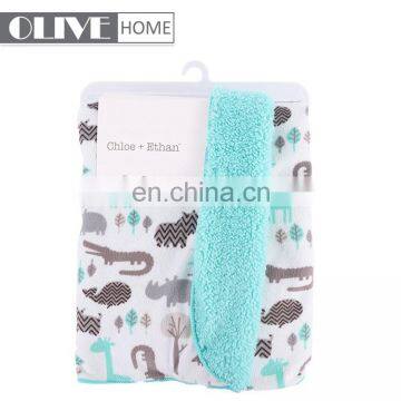 Custom Lightweight Cute Animal Printed Minky Sherpa Throw Double Sides Baby Blankets For Winter photo-2