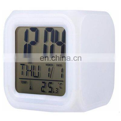 Amazon Hot Seller 7 Colors Changed Digital Thermometer Led Cube Alarm Clock photo-3