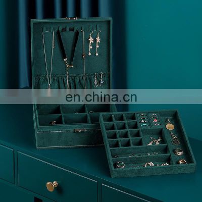 Jewelry Box New Gold Velvet Metal Storage Luxury Glass Acrylic Gift Bracelet Necklace Jewellery Box Ring Jewelry Organizer Green