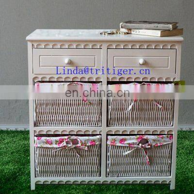 Factory Wholesale Solid Paulownia MDF Wood Chest With Wicker Drawer Storage Cabinet photo-2