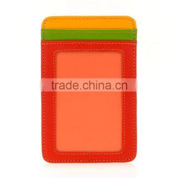 Vertically Genuine Leather Transparent Window Colorful ID Credit Card Holder or Business Name Card Case Pocket Wallet photo-6