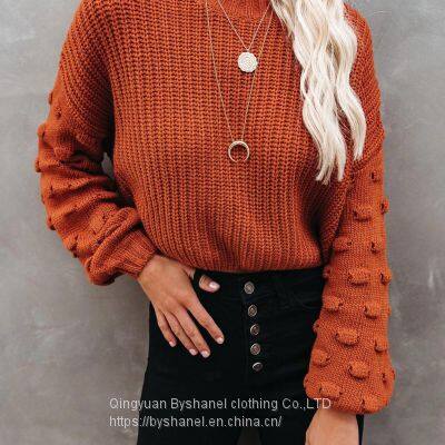 SW10 Women's Oversized Crewneck Sweater Batwing Puff Long Sleeve Cable Slouchy Pullover Jumper Tops