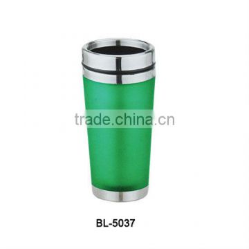 16oz stainless steel green color thermal mugs with plastic outer