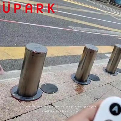 UPARK Business Parks Access Control Retractable Stainless Steel Remote Control Parking Barrier Battery Powered Bollard