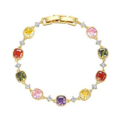 Beautiful Multi Shape Colorful Cubic Zirconia Link Chain Bracelets for Women Adjustable Trendy Hand Jewelry