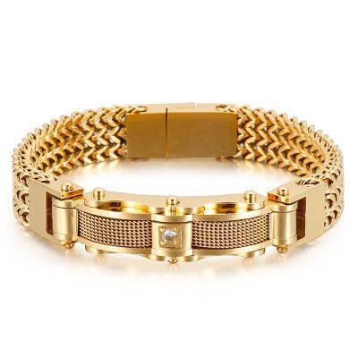Luxury Bracelet for Men Gold Color 12MM Wide Stainless Steel Square Franco Link Chain Men's Wrist Bracelets With Magnet Clasp
