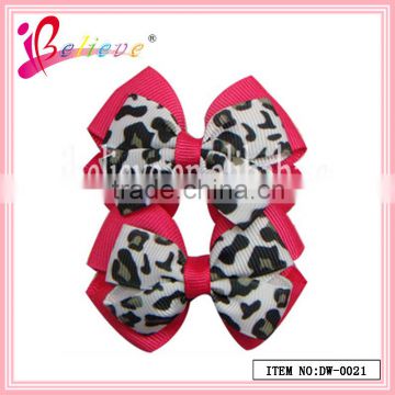 Hot selling leopard pattern printing nice hair ribbon bow hairgrips for thanksgiving day (DW--0021)