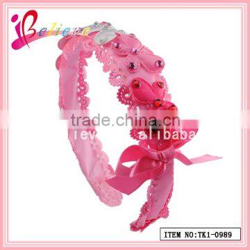 Global selling new design factory wholesale polyester ribbon bow butterfly hairband with rhinestone (TK1-0989)