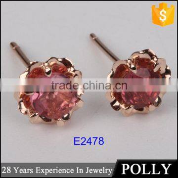 Fashion 10k rose gold beatiful flower red tourmaline stud earring jewellery