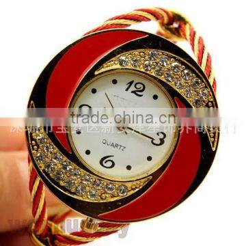 Top quality Fashion Women Round Crystal Rhinestone Decorated Bangle Cuff Analog Quartz Bracelet Watch