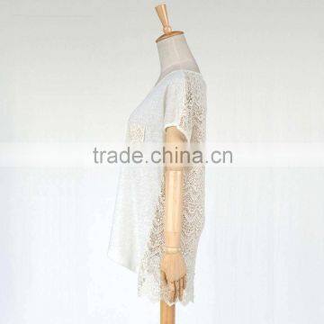 Women Lace Bow Back Summer Tshirt Blouse With Pockets photo-2