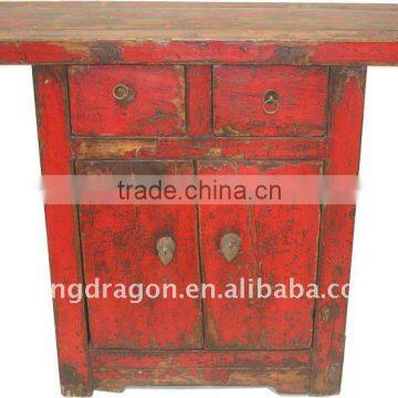 Chinese Antique Red Colour Small Cabinet with Two Drawer Two Door Cabinet 91*30*82cm